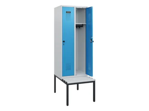 locker met bank,HxBxD 1950x600x815mm,2vak,vak B 300mm,draaigrendel
