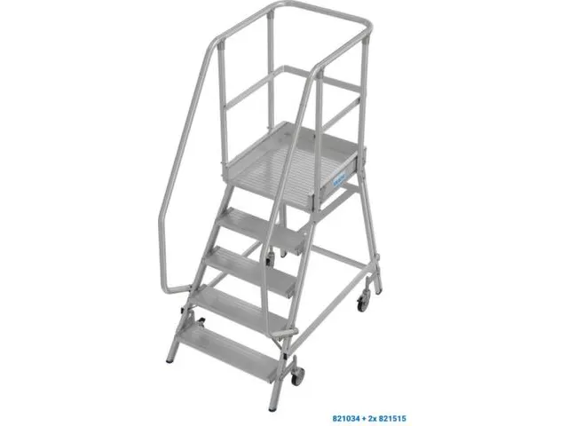 bordestrap,verrijdbaar,bordes H 1,2m,5treden,aluminium,4zwenkwielen