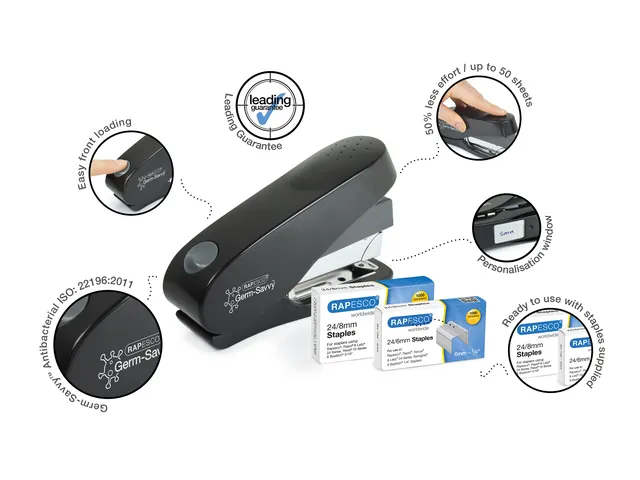 Nietmachine Rapesco Germ-Savvy Less Effort Eco Luna antibacterieel zwa