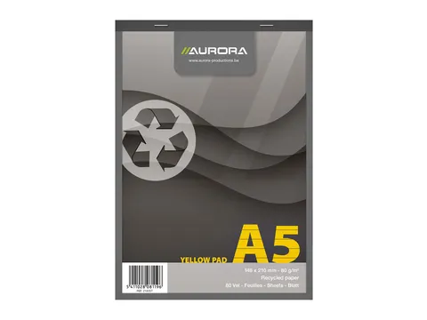 Schrijfblok Aurora A5 lijn 80 vel 80gr geel