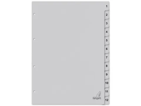 Tabblad ECO Kangaro A4 cijfers 180 grams grijs karton 4-gaats 12-delig