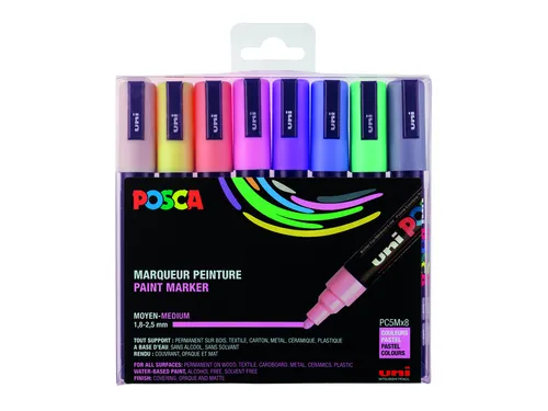 Verfstift Posca PC5M Medium Punt 1,8-2,5mm 8st pastel kleuren