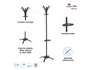 Cleo design kapstok met 5 dubbele haken 175 cm metaal zwart - 5