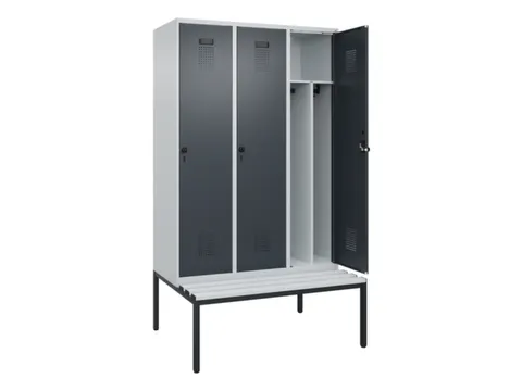 locker met bank,voor scheiding van kleding,HxBxD 2120x1200x815mm,3vak