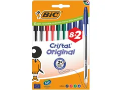 Balpen Bic Cristal medium assorti blister à 8+2 gratis