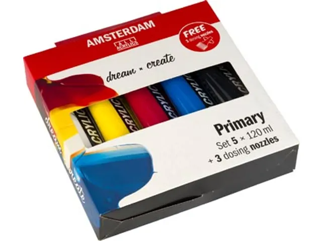 Acrylverf Primair 120 Ml, 5 Tubes + 3 Tuiten