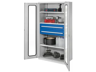 Materiaalkast Vensterdeuren 1950x1000x600mm 3legborden 2laden Ral7035 - 1