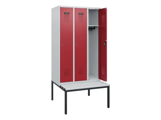 locker met bank,HxBxD 1950x900x815mm,3vak,vak B 300mm,cilinderslot