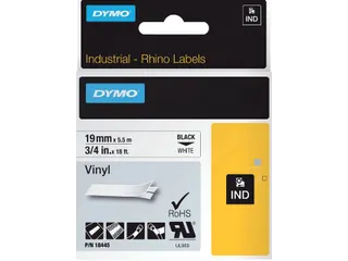 Labeltape Dymo Rhino 18445 vinyl 19mmx5.5m zwart op wit - 1