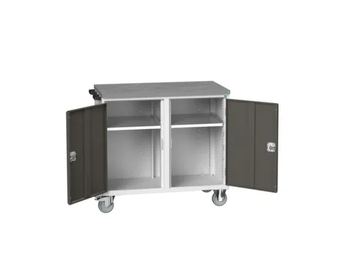 montagetafel HxBxD 980x1050x600mm linoleumblad 2 kasten front RAL7035