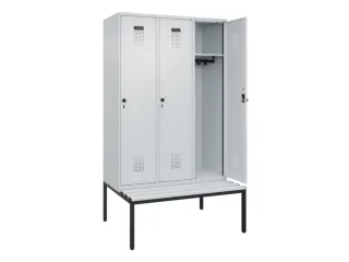 locker met bank,HxBxD 2120x1200x815mm,3vak,vak B 400mm,draaigrendel - 1