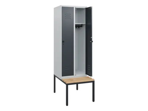 locker met bank,HxBxD 1950x600x815mm,2vak,vak B 300mm,draaigrendel