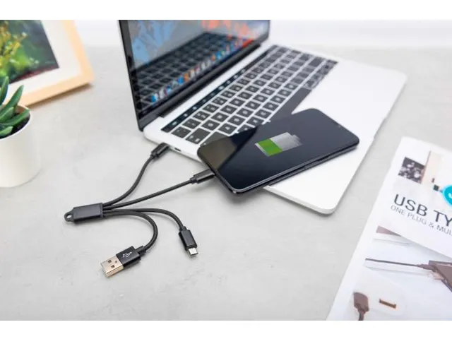 USB-oplaadkabel 0,15m 3-in-1 Kabel Nylon Gevlochten Zwart