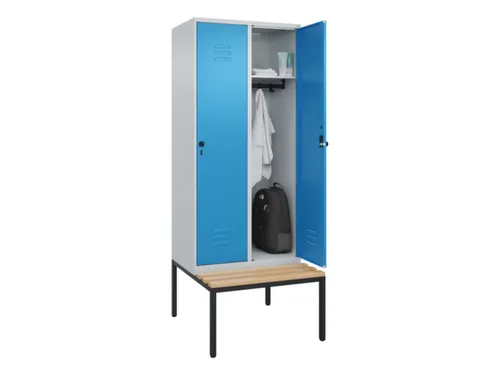 locker met bank,HxBxD 2120x800x815mm,2vak,vak B 400mm,draaigrendel