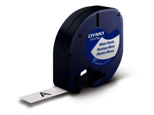 Labeltape Dymo Letratag 91201 plastic 12mm zwart op wit S0721660