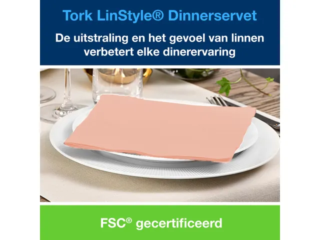 Dinerservet Tork LinStyle 1/4-vouw 1-laags 50st koraalrood
