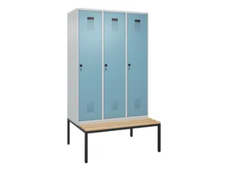 locker met bank,voor scheiding van kleding,HxBxD 2120x1200x815mm,3vak - 2