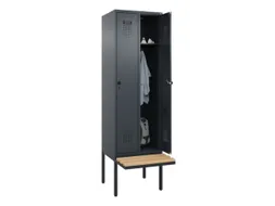 locker met bank,HxBxD 2120x600x815mm,2vak,vak B 300mm,draaigrendel