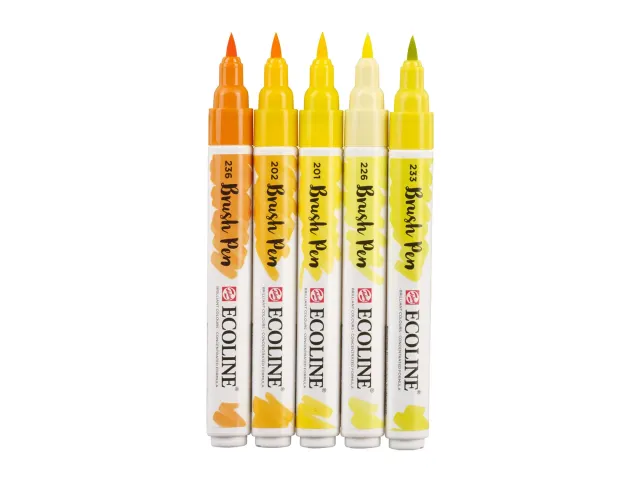 Brushpen Talens Ecoline set-geel blister à 5 stuks assorti