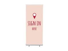 Roll-Banner 85x200 complete set met print "Sign In Here" Rood
