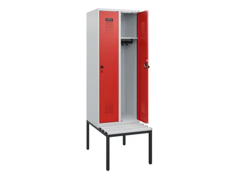 locker met bank,HxBxD 1950x600x815mm,2vak,vak B 300mm,draaigrendel