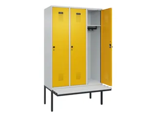 locker met bank,HxBxD 2120x1200x815mm,3vak,vak B 400mm,draaigrendel - 1