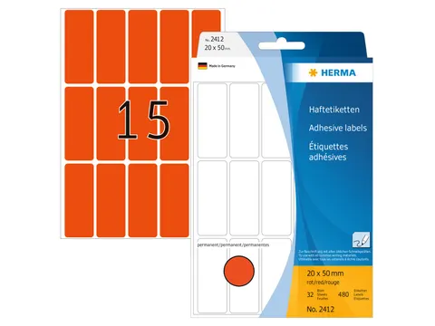 HERMA 2412 Universele etiketten 20x50mm Rood 480 stuks