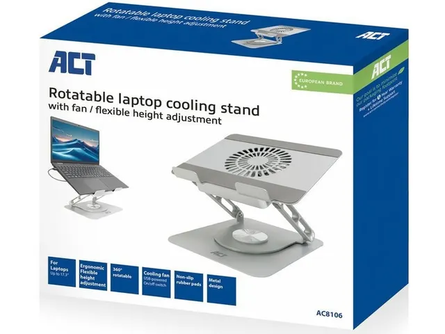 Laptopstandaard ACT 360 draaibaar met ventilator