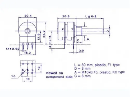 Potmeter Stereo LOG 4K7