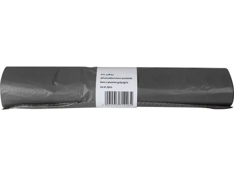 Vuilniszak 25 micron 60x90 cm 70L HDPE grijs rol van 20 stuks
