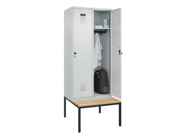 locker met bank,HxBxD 2120x800x815mm,2vak,vak B 400mm,draaigrendel