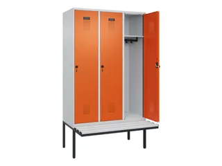 locker met bank,HxBxD 2120x1200x815mm,3vak,vak B 400mm,draaigrendel - 1