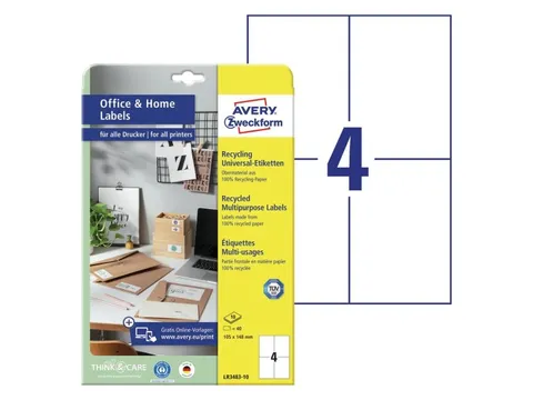 Etiket Avery Zweckform LR3483-10 105x148mm recycled Wit 40 stuks