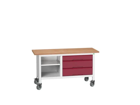 werkbank,HxBxD 830x1500x600mm,multiplexblad,uitrusting: 3laden,legbord