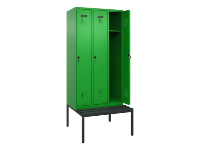 locker met bank,HxBxD 2120x900x815mm,3vak,vak B 300mm,draaigrendel