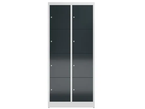Lockerkast 1800x800x500mm 2x4 vakken cilinderslot, sokkel, RAL7016