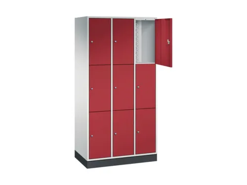 lockerkast,RAL 7035/RAL 3003,HxBxD 1950x920x500mm,3x3vakken,cil.-slot