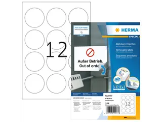 HERMA 4477 Verwijderbare etiketten A4 Rond 60mm Wit 1200 stuks - 1