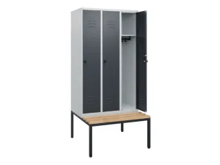 locker met bank,HxBxD 1950x900x815mm,3vak,vak B 300mm,draaigrendel - 2