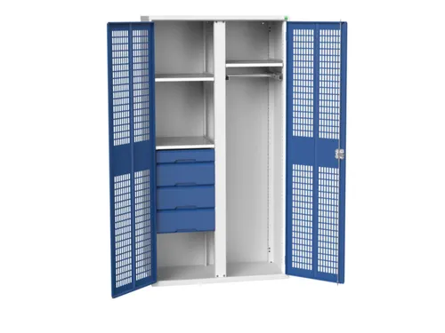 Locker 2000x1050x550mm 3 vakken lade, dubbele ventilatiedeur, RAL5010