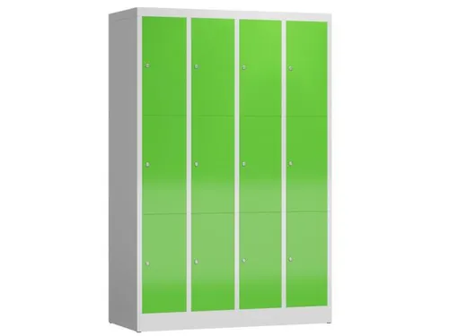 Lockerkast 1800x1185x500mm 4x3 vakken cilinderslot, sokkel, RAL6018