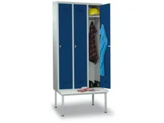 locker met bank,HxBxD 2150x1200x500mm,3vak,RAL7035,front RAL5010