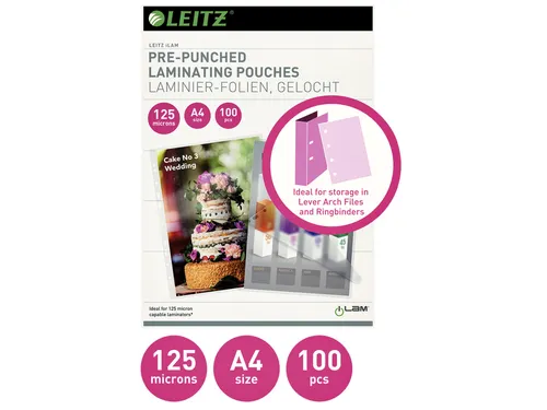 Lamineerhoes Leitz A4 4-gaats perforatieband 2x125 micron EVA 100stuks