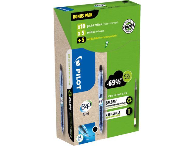 Greenpack de 10 stylos roller Pilot V5 30 recharges pointe fine Noir
