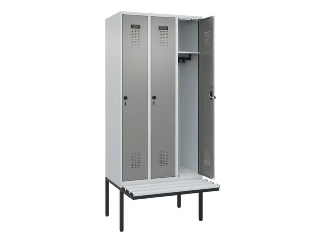 locker met bank,HxBxD 2120x900x815mm,3vak,vak B 300mm,draaigrendel