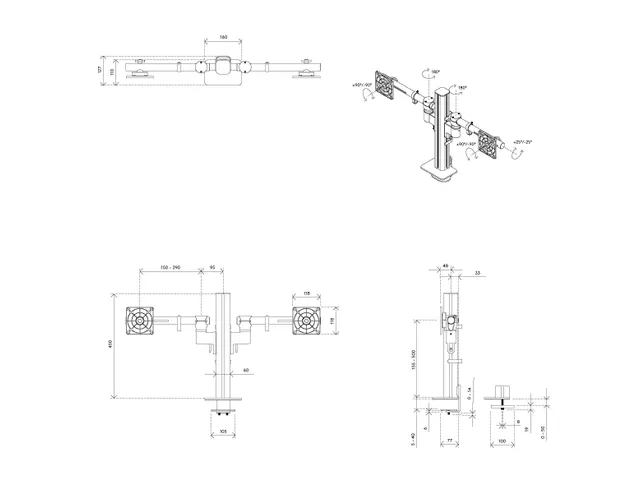Bras 2 écrans Viewgo modular 220 blanc