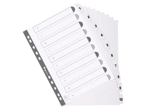 Bedrukte tabbladen geplastificeerde tabs 10-delig 1-10 A4 Wit
