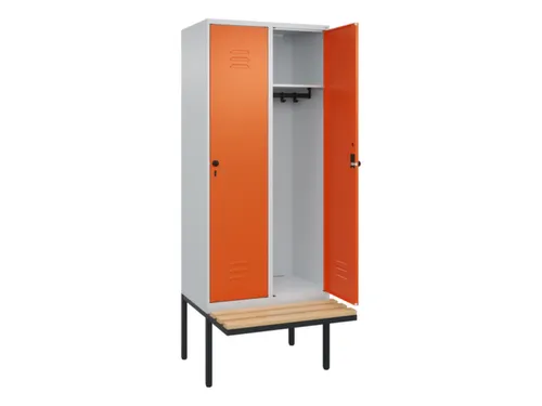 locker met bank,HxBxD 2120x800x815mm,2vak,vak B 400mm,draaigrendel
