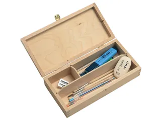Tekendoos 25x12.5x6.5cm 3 vakken beukenhout - 1