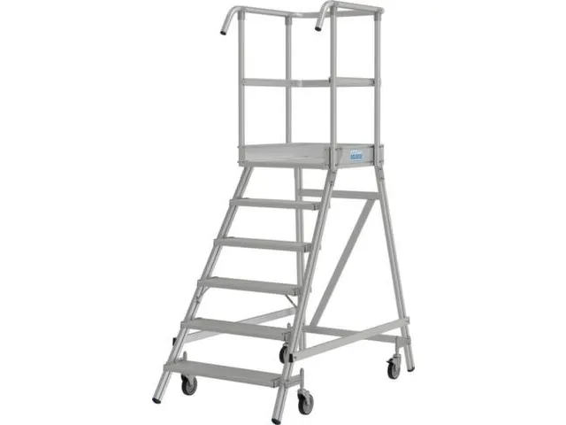 bordestrap,verrijdbaar,bordes H 1,45m,6treden,aluminium,4zwenkwielen
